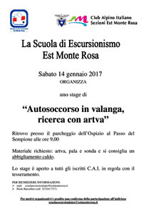 Scuola di Escursionismo Est Monte Rosa: stage di autosoccorso in valanga, ricerca con ARTVA