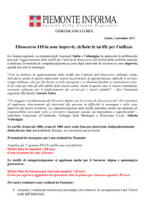 Regione Piemonte - Elisoccorso 118 in zone impervie, definite le tariffe per l’utilizzo - 2 novembre 2015