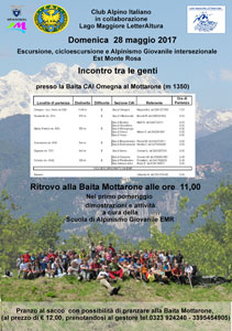 ''Incontro tra le Genti'': Escursione, Cicloescursione, Alpinismo Giovanile Intersezionale Est Monte Rosa - 28 maggio 2017