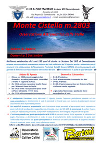 CAI SEO Domodossola in collaborazione con l’Associazione Provinciale Astrofili Novaresi (APAN): Monte Cistella, osservazione astronomica delle Stelle e del Sole