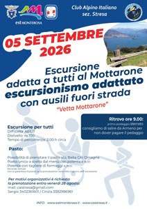 CAI sezione di Stresa: Escursionismo adattato con ausili fuori strada al Mottarone - 5 settembre 2026 CAI sezione di Stresa: Escursionismo adattato con ausili fuori strada al Mottarone - 5 settembre 2026