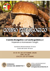 Corso Micologico a cura del Gruppo di Verbania dell'Associazione Micologica Bresadola - ottobre 2026