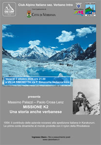 CAI Verbano: Missione K2 - Una storia anche verbanese -  Massimo Palazzi e Paolo Crosa Lenz - 2 ottobre 2026