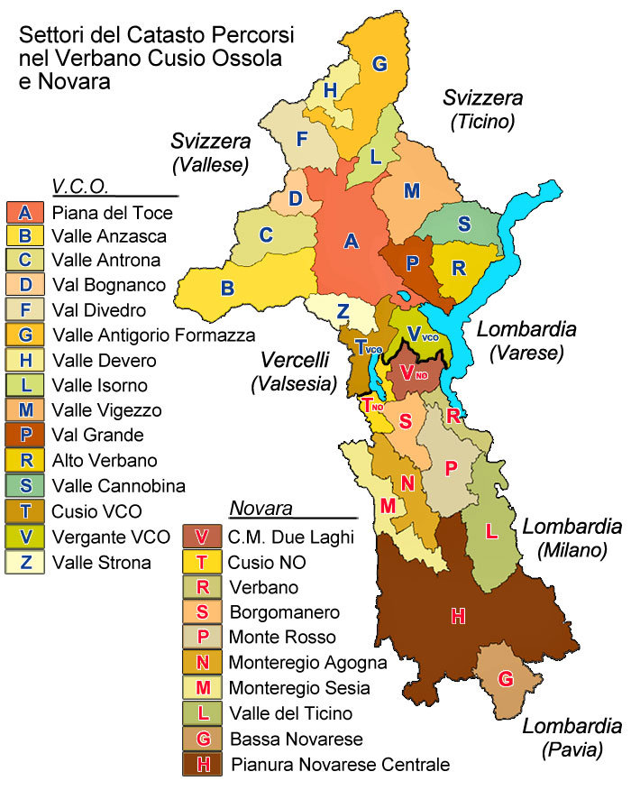 Catasto Percorsi V.C.O. e Novara - Schema generale dei settori