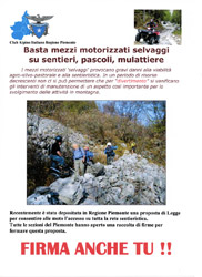 C.A.I. Regione Piemonte - Petizione 'Basta mezzi motorizzati selvaggi su sentieri, pascoli, mulattiere'