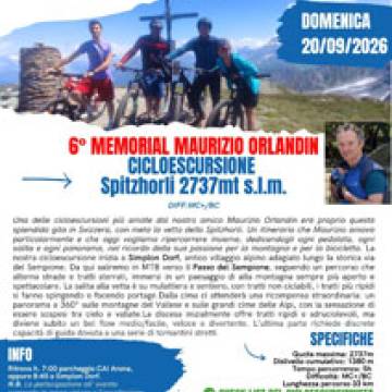 Sezioni CAI Est Monte Rosa: 6^ Memorial Maurizio Orlandin, cicloescursione allo Spitzhorli - 20 settembre 2026